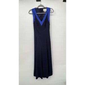 Elevenses Anthropologie Beca Open Back Jumpsuit Size 6 Crop Wide Leg Blue Lined